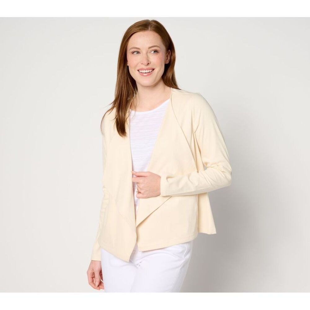 Denim & Co. Women's Jacket Sz M Comfy Knit Air Draped Long Sleeve Yellow A650513